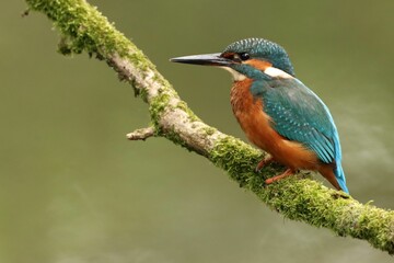 Close-up of a blue kingfisher (Alcedo atthis) perched on a tree branch