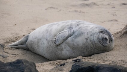 Beautiful view of an elephant seal on the sand