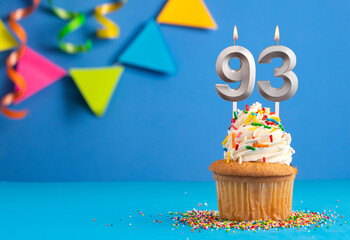 Candle number 93 - Cake birthday in blue background