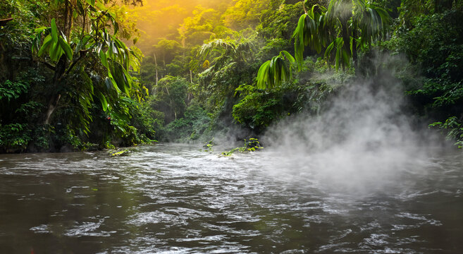 beautiful amazon river with a sunbeam in the background