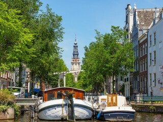 Cityscape with canals in Amsterdam
