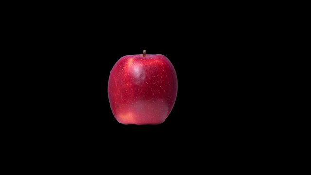 Closeup of the illuminated spinning red apple isolated on a black background