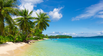 Naklejka na ściany i meble beautiful landscape of a paradise beach in high definition in hawaii
