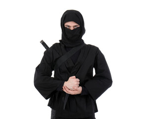 Male ninja on white background