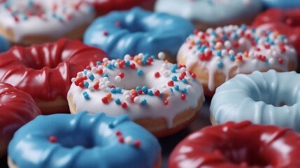 Fototapeta na wymiar 4th of July holiday snack of sugary sprinkle donuts