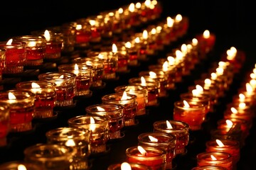 Closeup shot of votive candles for a Christian prayer