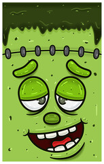 High Expression of Frankenstein Face Character Cartoon. Wallpaper, Cover, Label and Packaging Design.