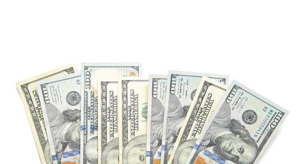 One hundred dollar banknotes isolated on white background