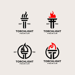 Torch Letter T set Logo icon design illustration