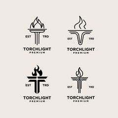 Torch Letter T set Logo icon design illustration