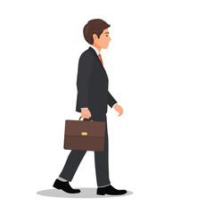 Young businessman with briefcase walking forward