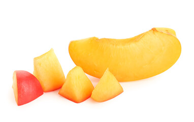 Pieces of ripe apricot isolated on white background