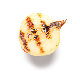 Tasty grilled onion piece on white background