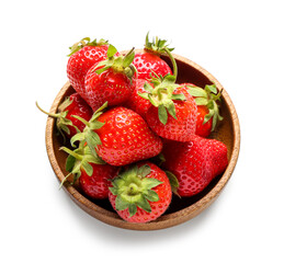 Bowl of fresh strawberries on white background