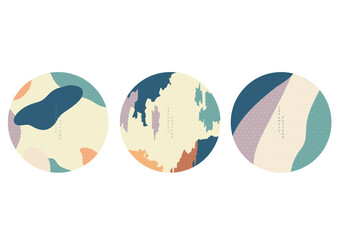 Abstract circle backgrounds with Japanese pattern vector. Circle shape icon and symbol with abstract banner. Brush stroke decoration.