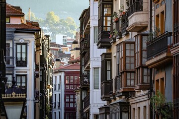 Fototapeta premium Picturesque apartments in Bilbao streets, Basque city