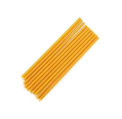 New church candles on white background, top view