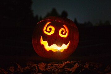 Closeup of glowing Halloween pumpkin face