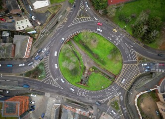Aerial view of a roundabout in a city
