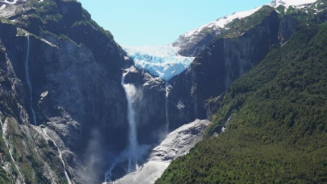 Ventisquero Colgante, a hanging Glacier in Patagonia, chile.
