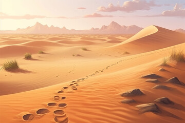 footprints in the desert background