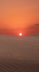 Fototapeta na wymiar Vertical shot of the orange sunset sun shining over dry sand dunes