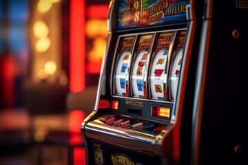 slot machine in casino - obrazy, fototapety, plakaty