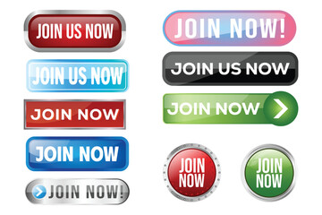 Join Now Button, Join Now Badge, Join Now Label Vector Illustration With 3D Glossy Style, Push Button, Realistic, Shiny Button, Banner Illustration