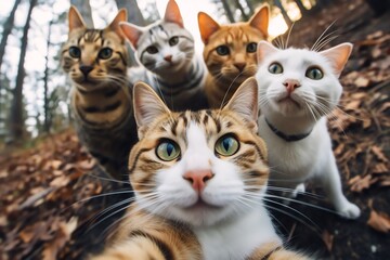 group of cats, selfie