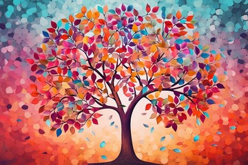 Obraz na płótnie Canvas A colorful tree with vibrant leaves, depicted in an illustration, Generative AI, vibrant, foliage, autumn