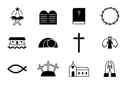 Christianity related icons thin icon set, black and white kit. Vector illustration. stock image.
