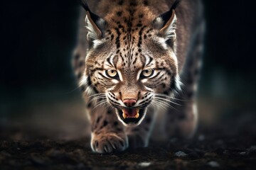Naklejka na ściany i meble A leopard facing forward, in an attacking pose, Generative AI, aggressive, wild animal, rage, ferociou