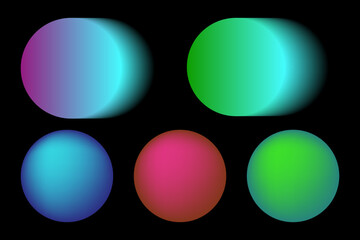 Set of glowing neon color circles. round shape on black background. technology concept. Circular light frame border. Vector illustration. stock image.