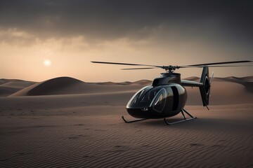 Fototapeta na wymiar luxury black helicopter in the desert