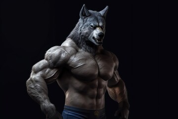 Fototapeta na wymiar bodybuilder posing, strong wolf