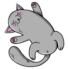 Sleeping fat cat. Adorable cat sleeping. Cute cartoon of a gray tabby cat sleeping in surrender position. 