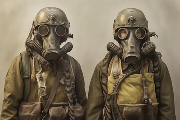 two person in gas mask