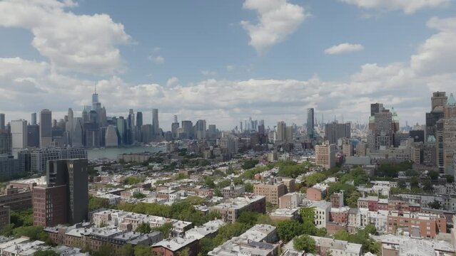 Aerial of Cobble Hill along East River in New York City