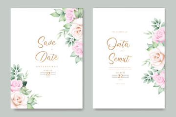 beautiful floral leaves watercolor wedding invitation card