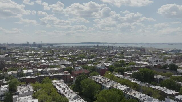 Flying over the tree-lined streets of Cobble Hill in Brooklyn