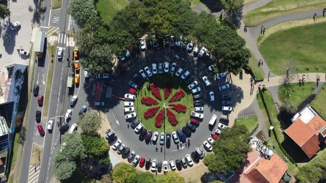 Aerial view of the Botanic Garden parking lot in the city of Curitiba Paran&aacute; Brazil captured by a drone in 2023.