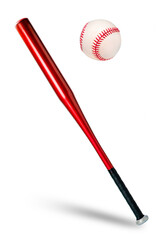 Red Baseball bat and Baseball ball isolated on a white background With work path.