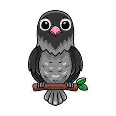 Cute mauve gray masked lovebird cartoon on tree branch