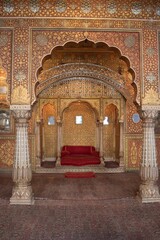 Vertical shot of a traditional Rajasthani arch inside Rang Mahal