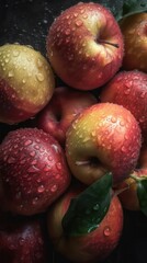  a photo of apples fruit surrounded by drops of rain water generative ai
