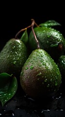 Fototapeta na wymiar a photo of avocado fruit surrounded by drops of rain water generative ai