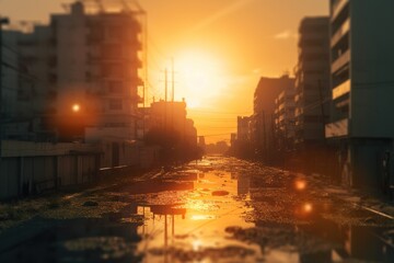 Obraz premium Hot weather, summer, intense heat. Bright sun, heat waves, global warming. Burning sun, dangerous heat, high temperature. Problem of modern time period. Future thinking.
