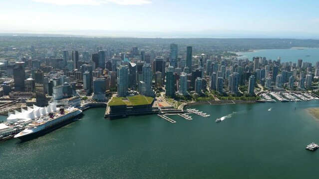 Get a bird's eye view of the iconic Coal Harbour and BC Place in Vancouver, BC, Canada.