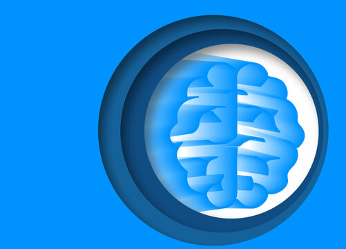 Arte digital minimalista com espa&ccedil;o para escrever de c&eacute;rebro azul dentro de um c&iacute;rculo com sombras, representando o poder cerebral, capacidade, e mal aproveitamento da capacidade