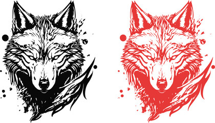 Wolf logo, tattoo, and t-shirt design in the white background